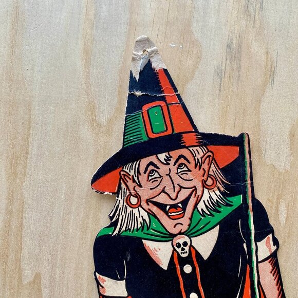 Vintage Halloween Wall Decor Witch w/ Cat & Pot m/ in U.S.A l Beistle Diecut - Picture 3 of 3